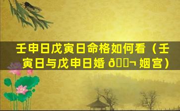 壬申日戊寅日命格如何看（壬寅日与戊申日婚 🐬 姻宫）